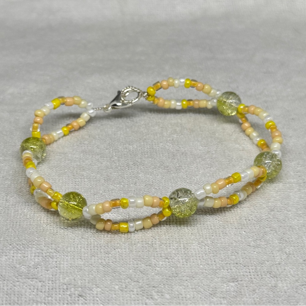 Hand Crafted Yellow, Cream & White Twisted Seed Bead Bracelet